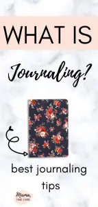 "What is Journaling?" text - blue journal with pink and red flowers